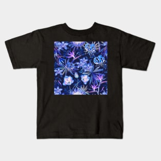 Tropical floral blue lilac repeating pattern Kids T-Shirt